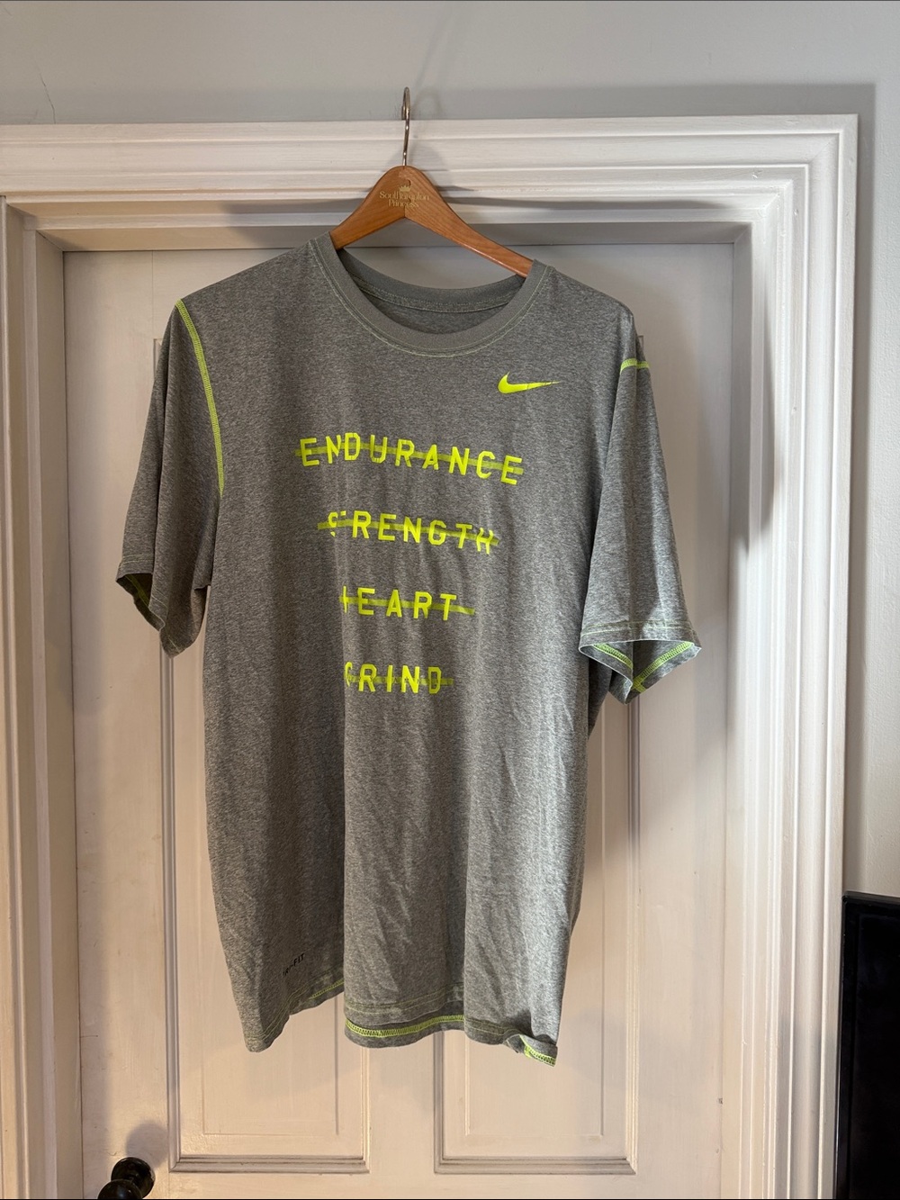Nike Gray Short Sleeve Graphic Athletic Tee with Neon Yellow Accents